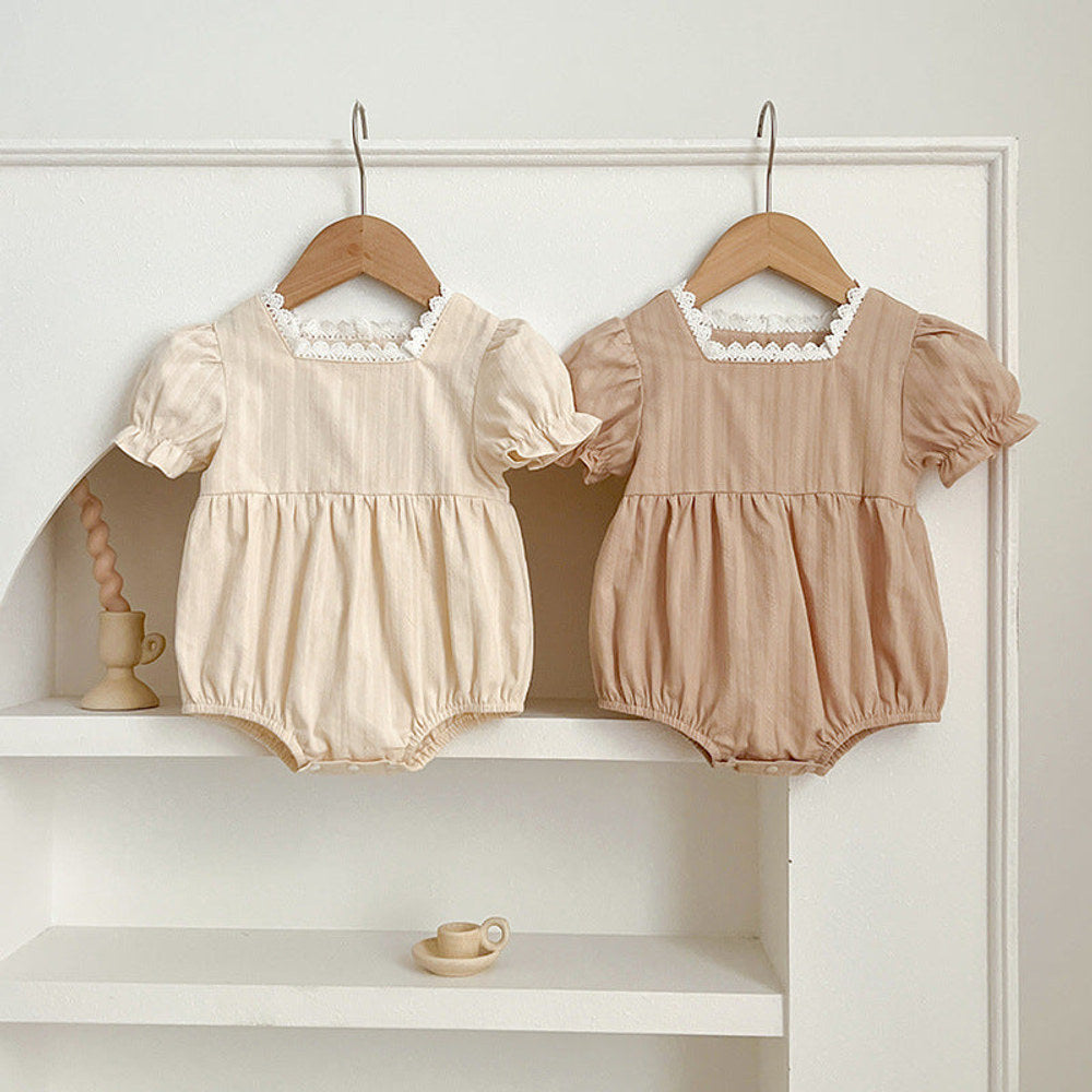 MyKids-USA® Baby Girls Plain Short Sleeves Square Neck bodysuit
