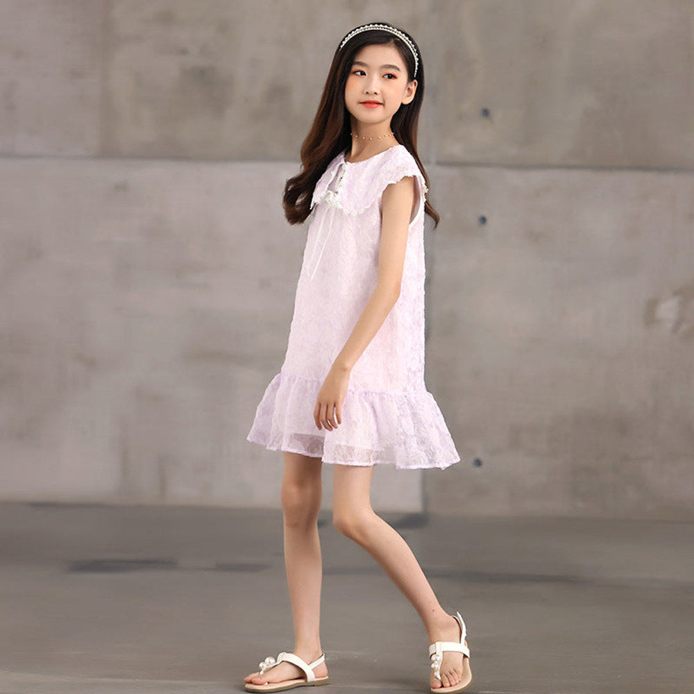 MyKids-USA® Design Kids Girls French Style Purple Fashion Lace Trim Collar Dress