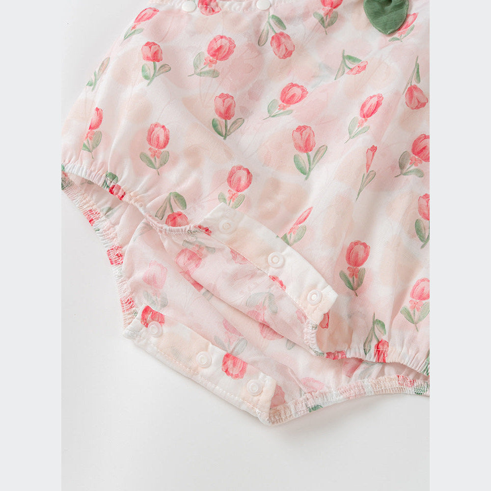 MyKids-USA® Design Baby Girls Red Rose Flowers Pattern Fly Sleeves Ruffle Neck Sweet Cute bodysuit