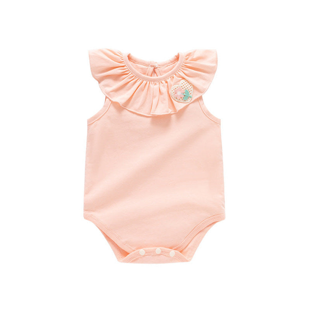MyKids-USA® Baby Kids Girls Sleeveless Flower And Heart Embroidery Ruffle Collar Solid Color bodysuit