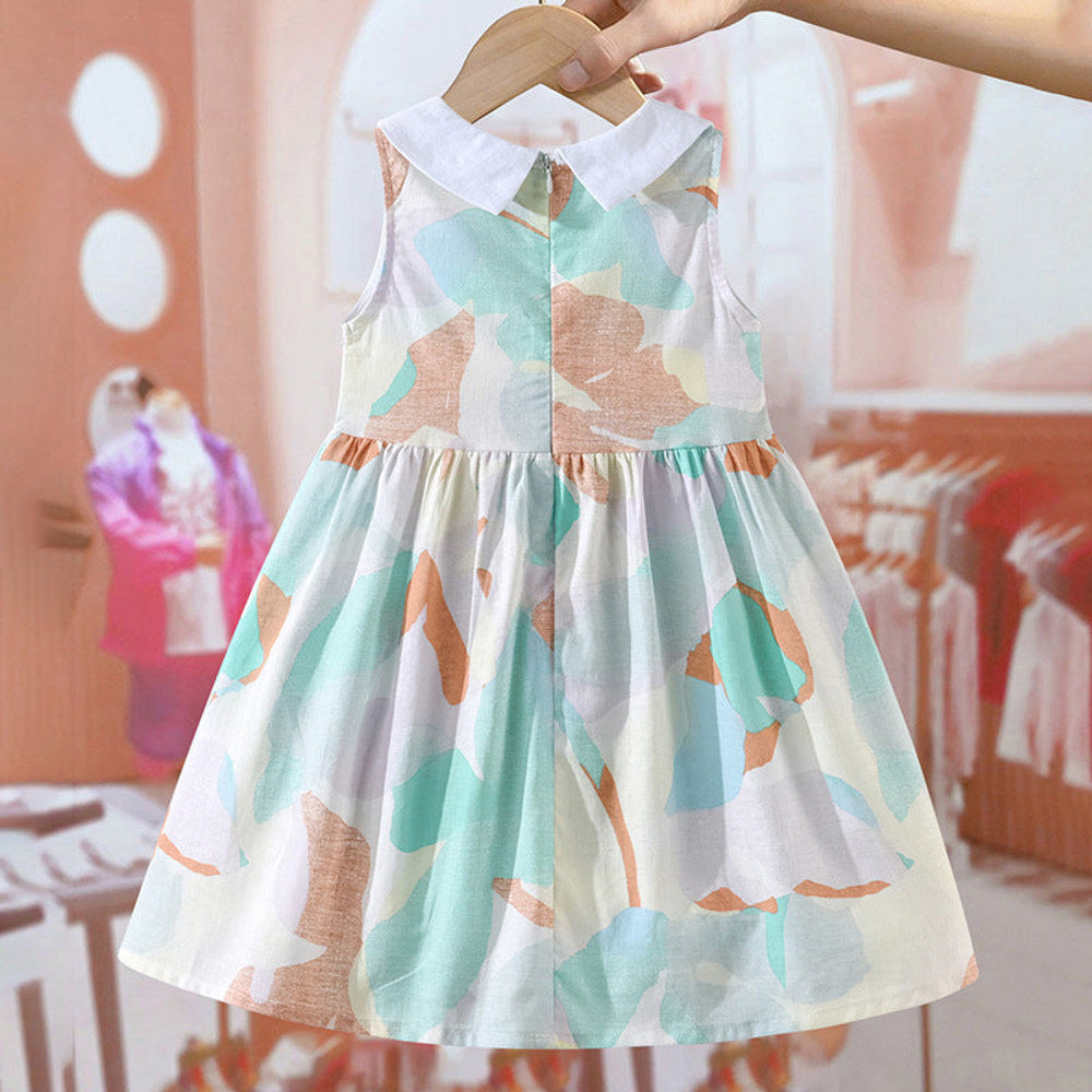 MyKids-USA® Girls Sleeveless Peter Pan Collar Colorful Pattern Thin Dress