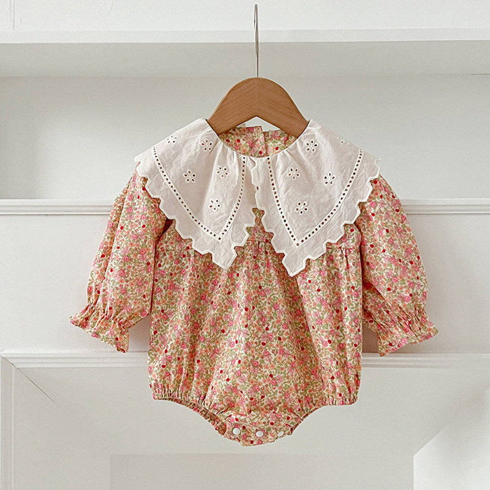 Arrival Autumn Floral Print Baby Kids Girls Hollow-Out Collar bodysuit And Dress – Princess Sister Matching Set