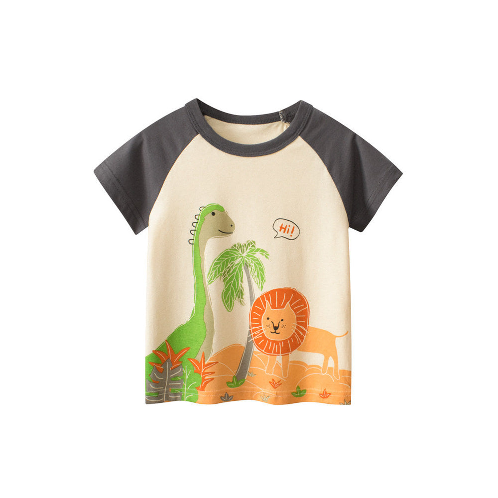 MyKids-USA® Boys’ Dinosaur And Lion Cartoon Print T-Shirt In European And American Style