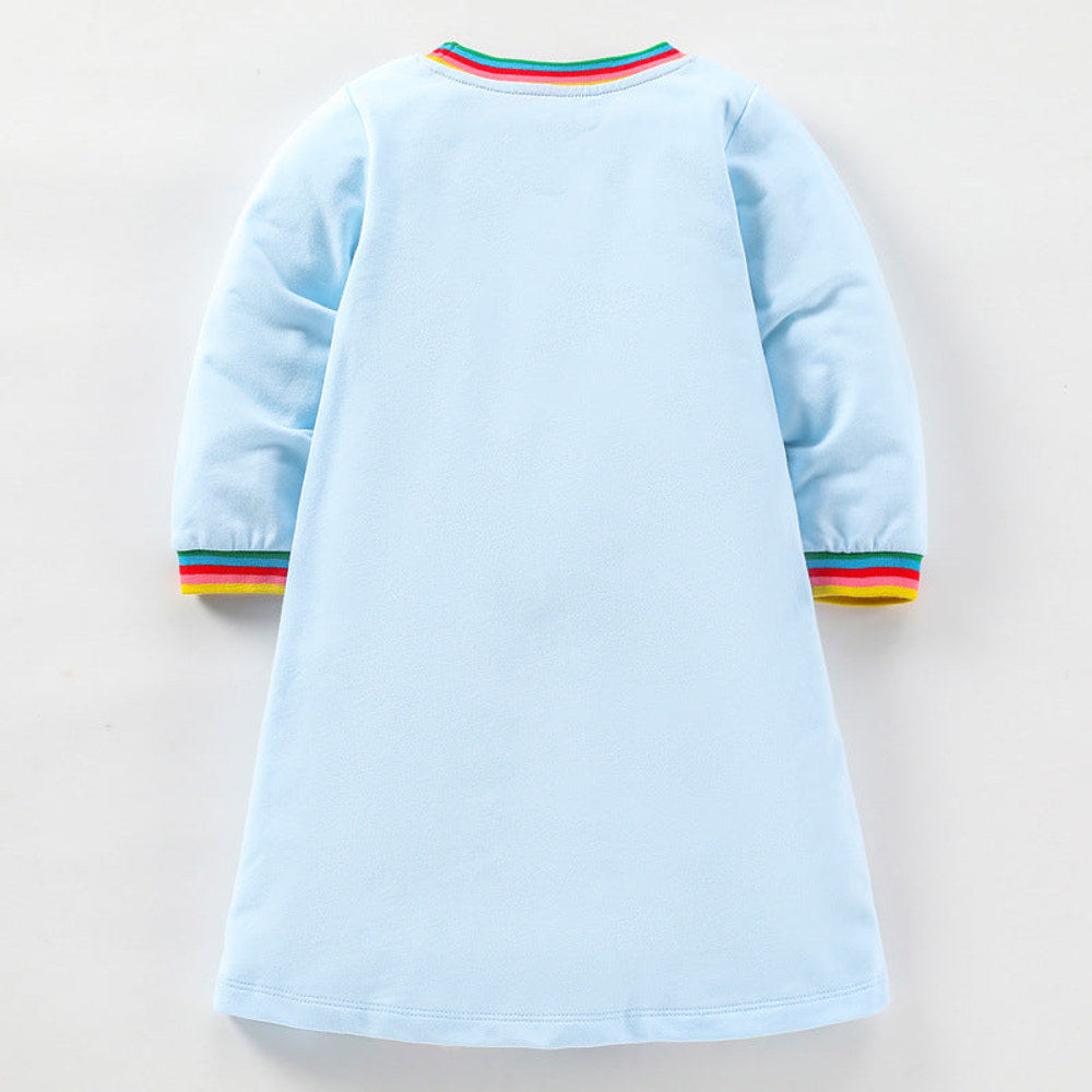 MyKids-USA® Design Girls Vivid Colorful Pencils And Rainbow Pattern Long Sleeves Dress