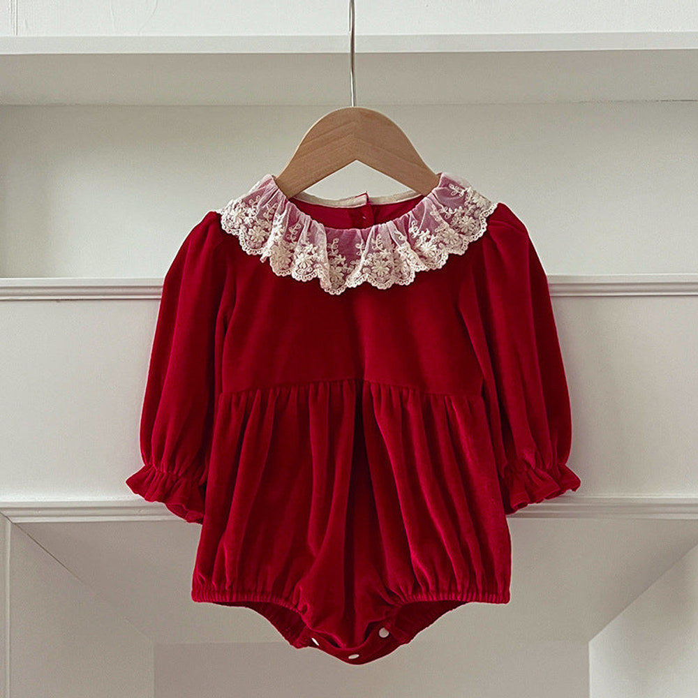 Arrival Autumn Baby Kids Girls Patchwork Lace Trim Collar Long Sleeves bodysuit and Dress – Princess Sister Matching Set