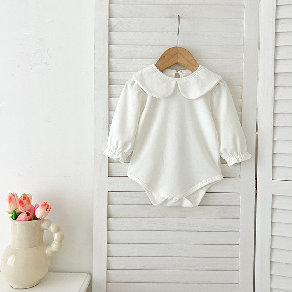 MyKids-USA® Baby Girls Long Sleeves Solid Color Peter Pan Collar White bodysuit