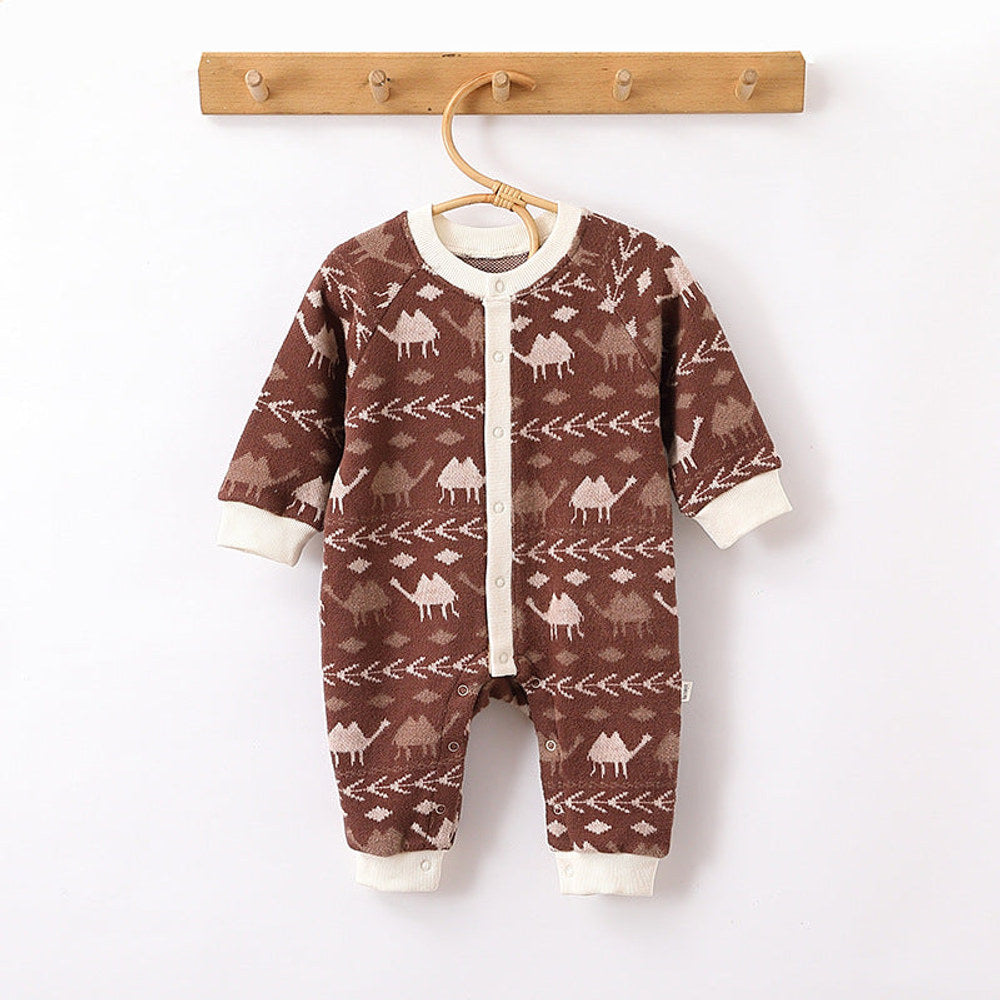 MyKids-USA® Autumn Arrival Baby Kids Unisex Comfortable Animals and Geometric Pattern Knitted Long Sleeves Rompers