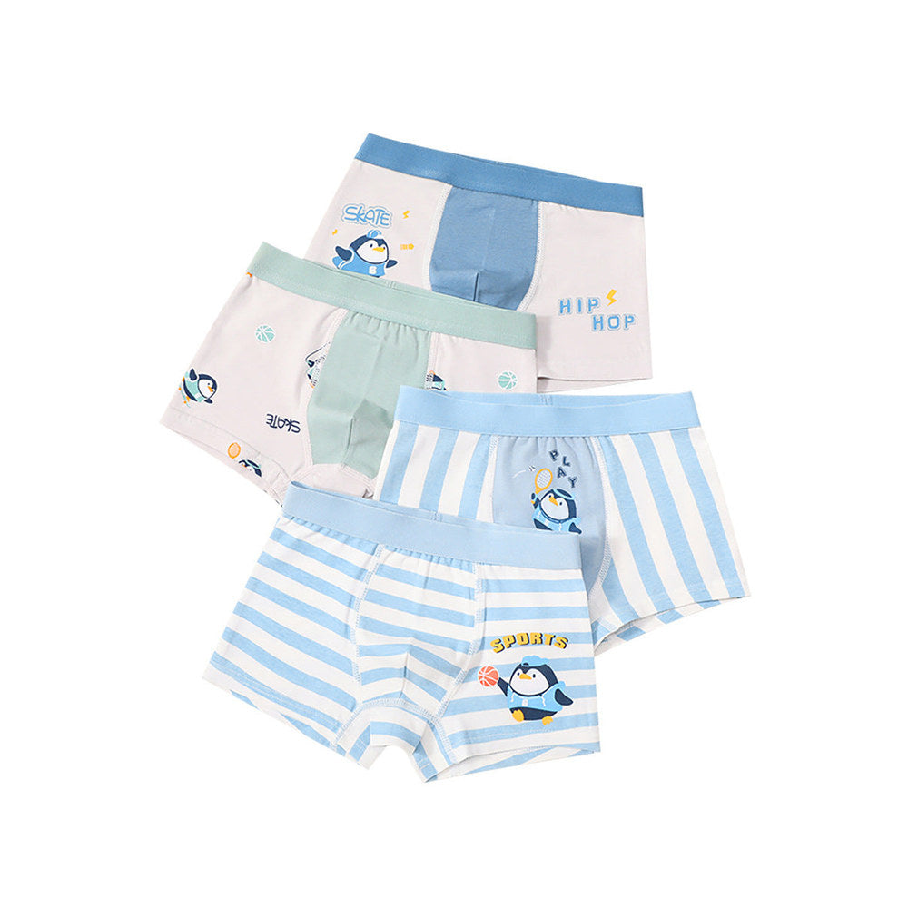 MyKids-USA® Boys’ Cartoon and Striped Printed Boxer Shorts Breathable Underwear Set