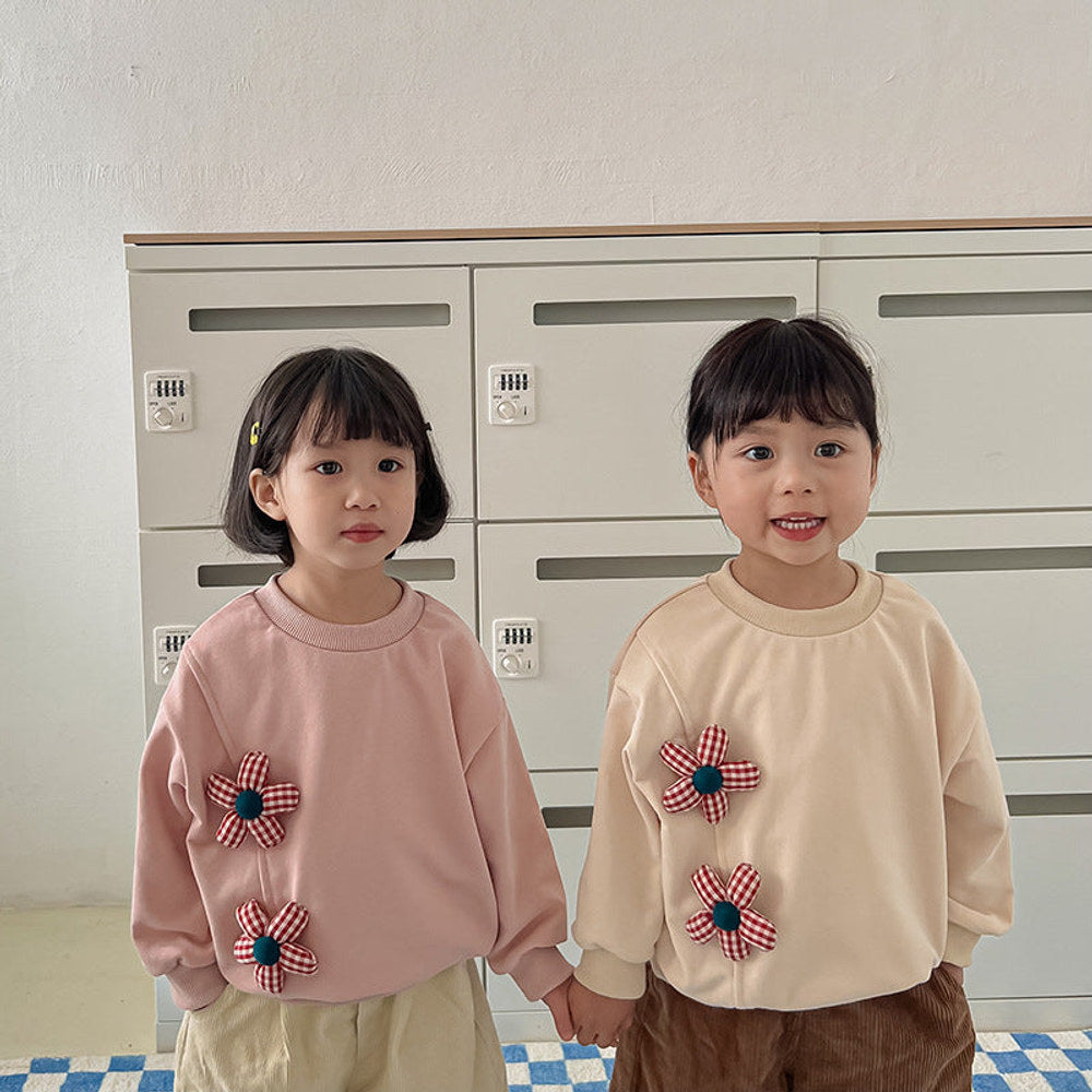 MyKids-USA® Design Kids Girls Crew Neck Long Sleeves 3D Flowers Pattern Attached Top Pullover Shirt