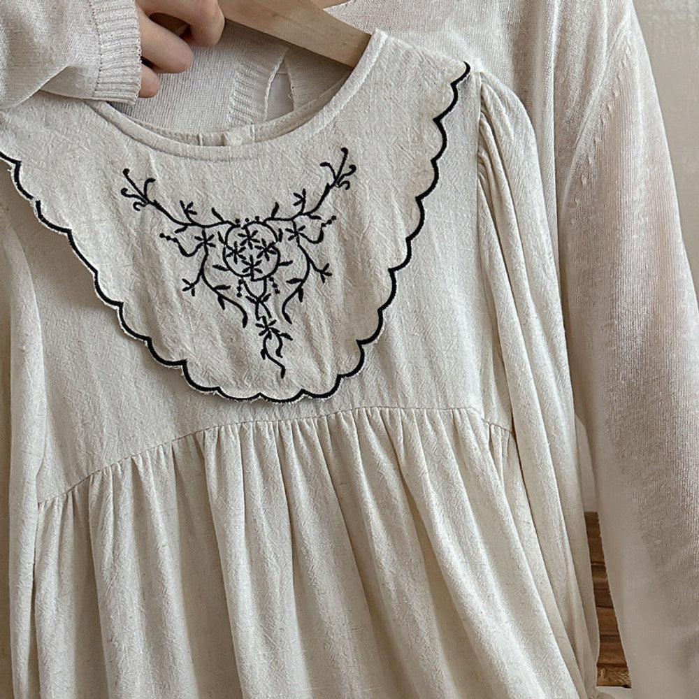 MyKids-USA® Girls Vintage Crew Neck Long Sleeves Vine Pattern Dress