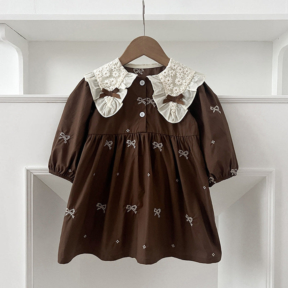 MyKids-USA® Baby Kids Girls Long Sleeves Bows Embroidery Pattern Floral Collar bodysuit or Dress – Princess Sister Matching