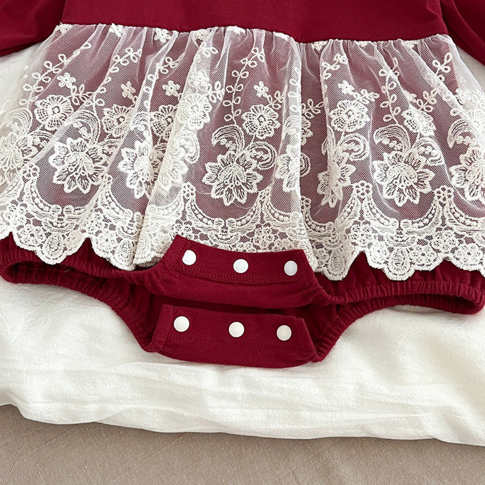 Autumn Arrival Baby Girls Long Sleeves Hollow-out Collar Tulle Patchwork bodysuit