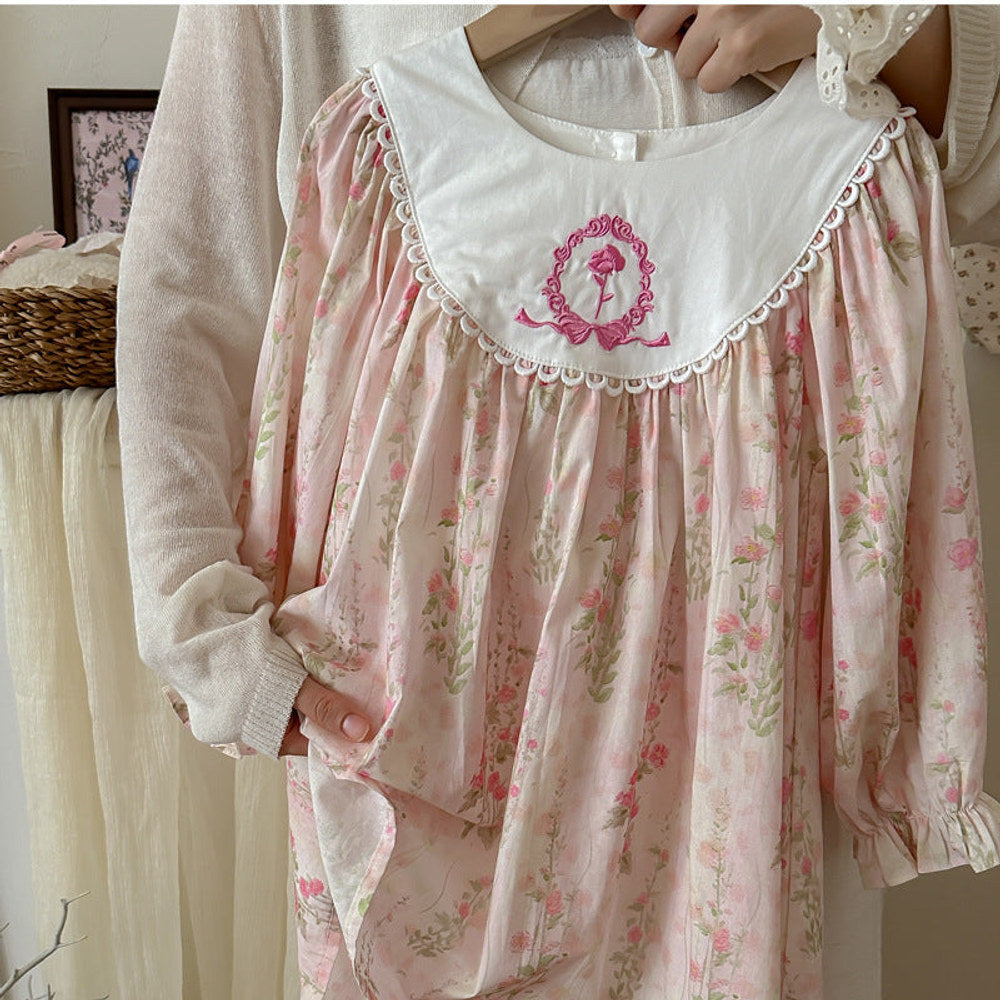 MyKids-USA® Girls Flowers Pattern Crew Neck Long Sleeves Embroidered Dress