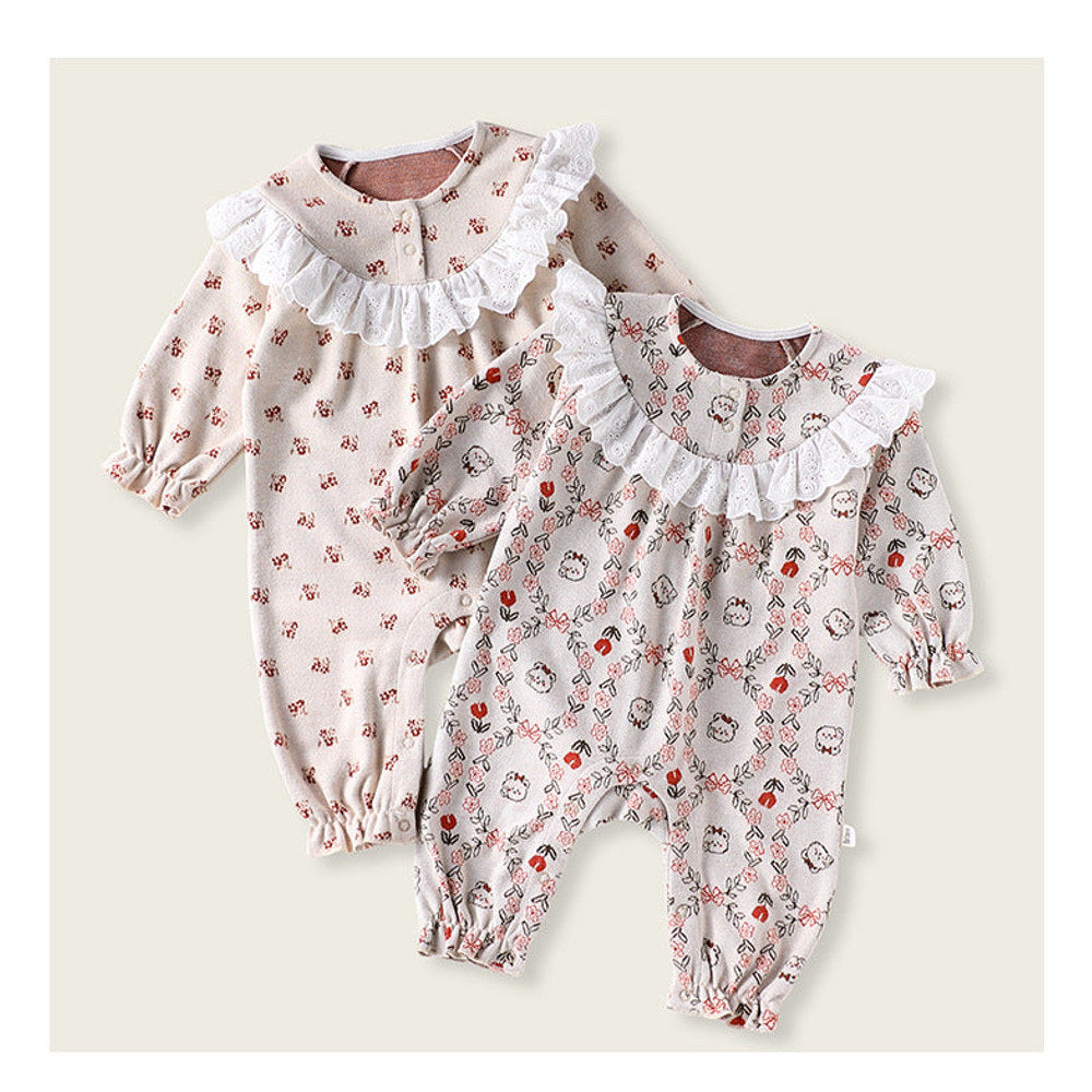 MyKids-USA® Autumn and Spring Arrival Baby Girls Simple Floral Pattern Long Sleeves Rompers
