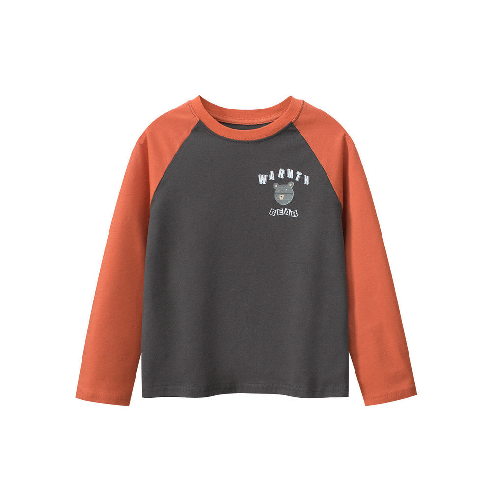 MyKids-USA® Kids Cartoon Print Crew Neck Long Sleeves Color Patchwork Shirt