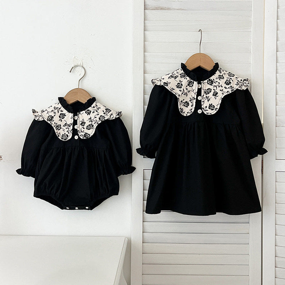 MyKids-USA® Baby Kids Girls Vintage Floral Pattern Long Sleeves bodysuit or Dress – Princess Sister Matching