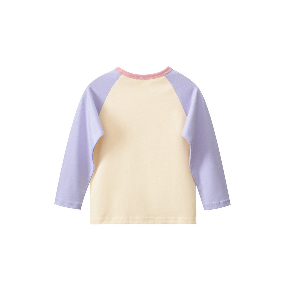 MyKids-USA® Kids Girls Cartoon Print Crew Neck Long Sleeves Color Patchwork Shirt