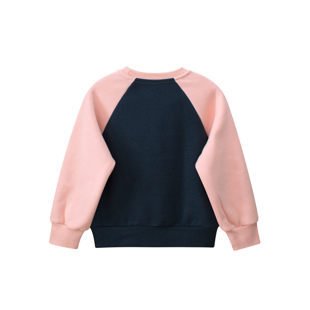 MyKids-USA® Girls Cartoon Print Crew Neck Long Sleeves Color Patchwork Sweatshirt