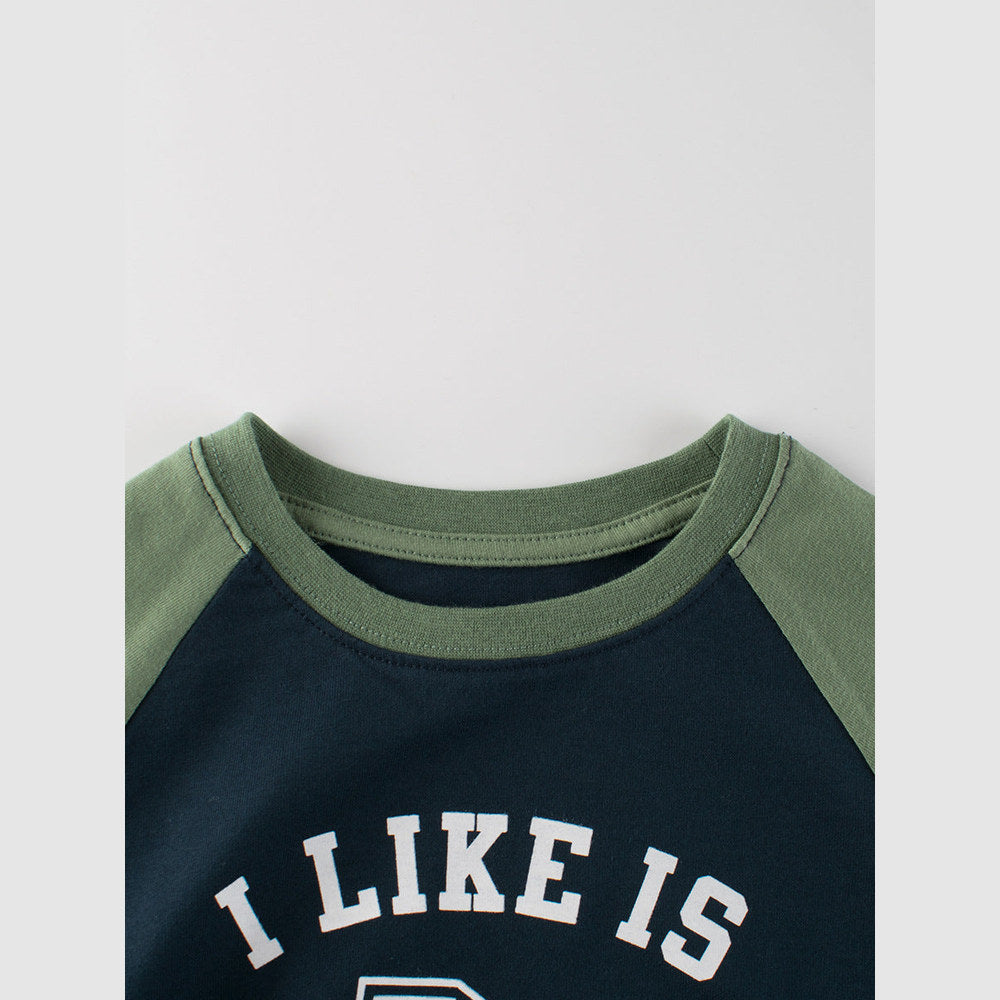 MyKids-USA® Kids Letters Print Crew Neck Long Sleeves Color Patchwork Sweatshirt