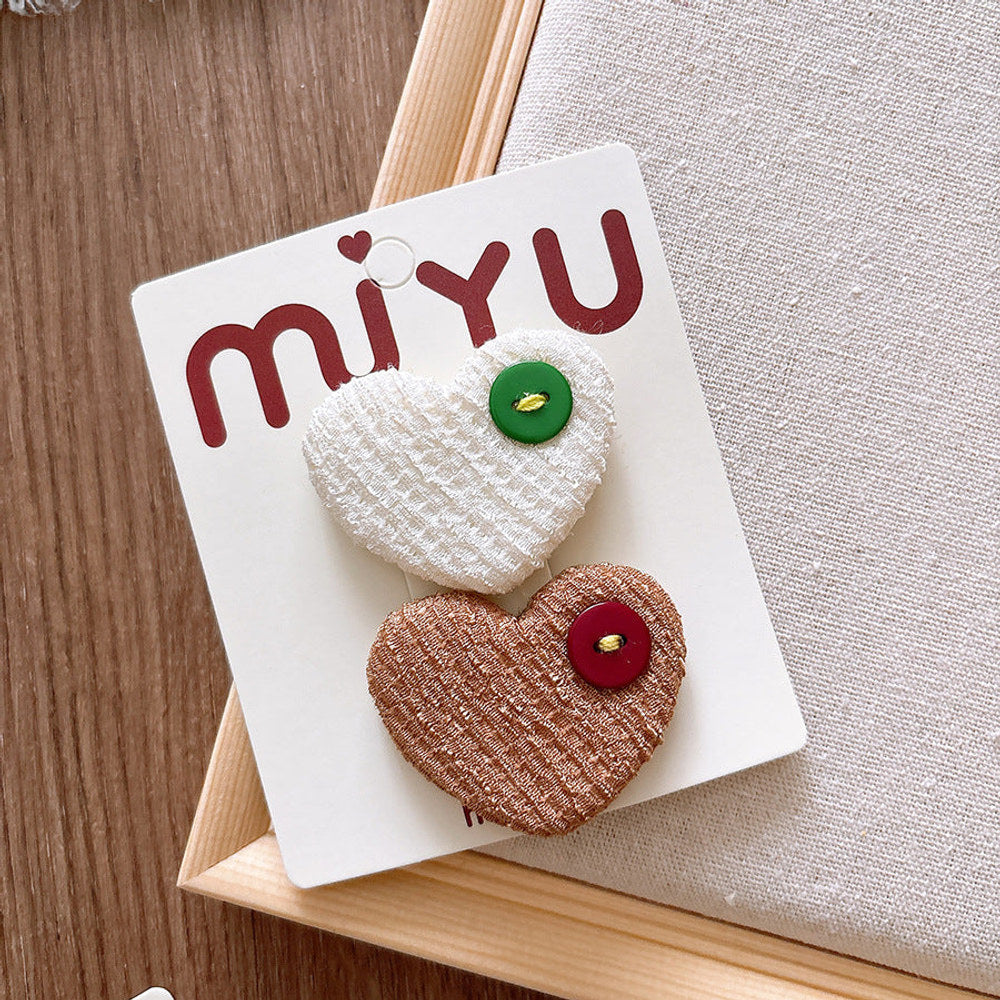 MyKids-USA® Collection of Versatile Sweet Candy-Colored Love Heart Fabric Hair Clips