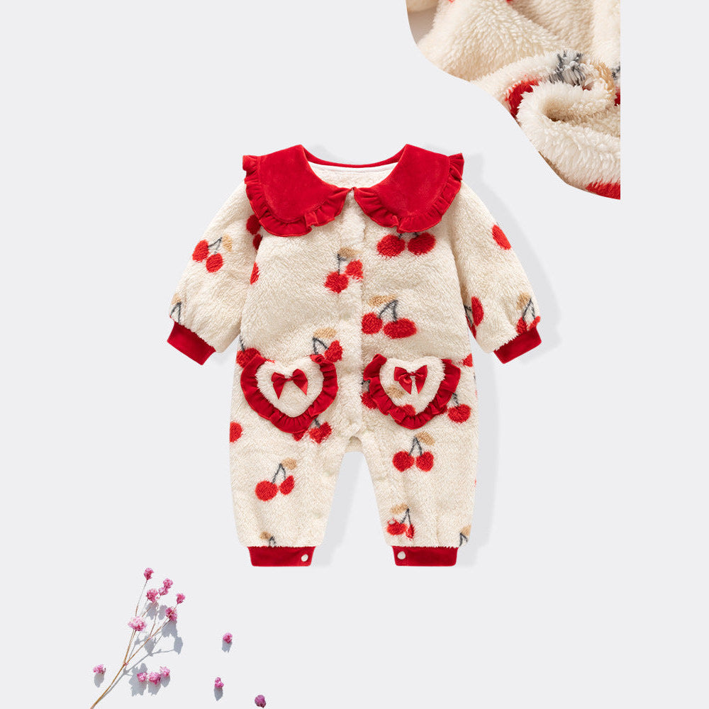 MyKids-USA® Baby Girls Cherry Pattern Polar Fleece Rompers