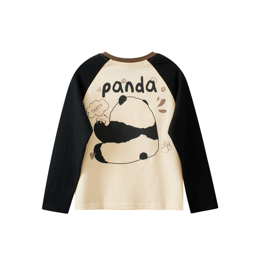 MyKids-USA® Girls Kids Cartoon Panda Pattern Crew Neck Long Sleeves Simple Top