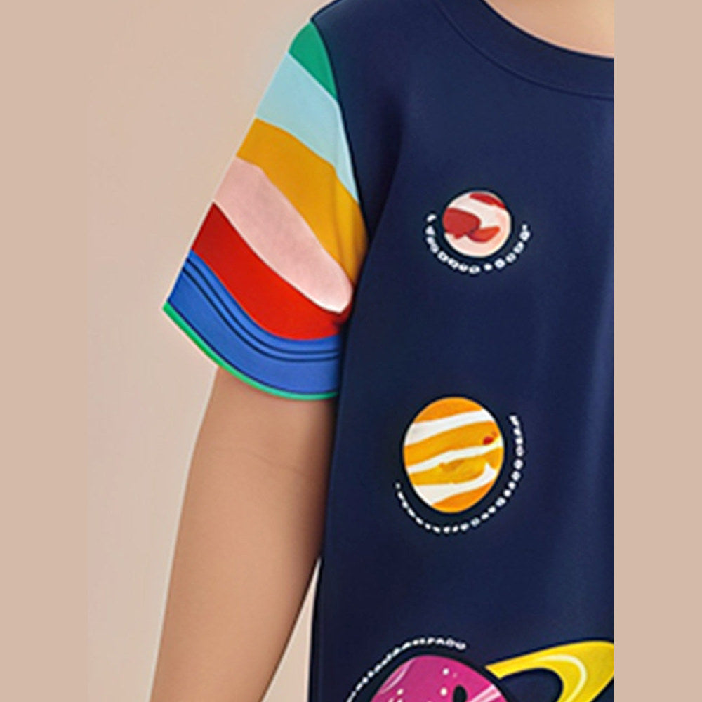 MyKids-USA® Striped Dress for Girls, European and American Cute Animals Cartoon Printed Dress
