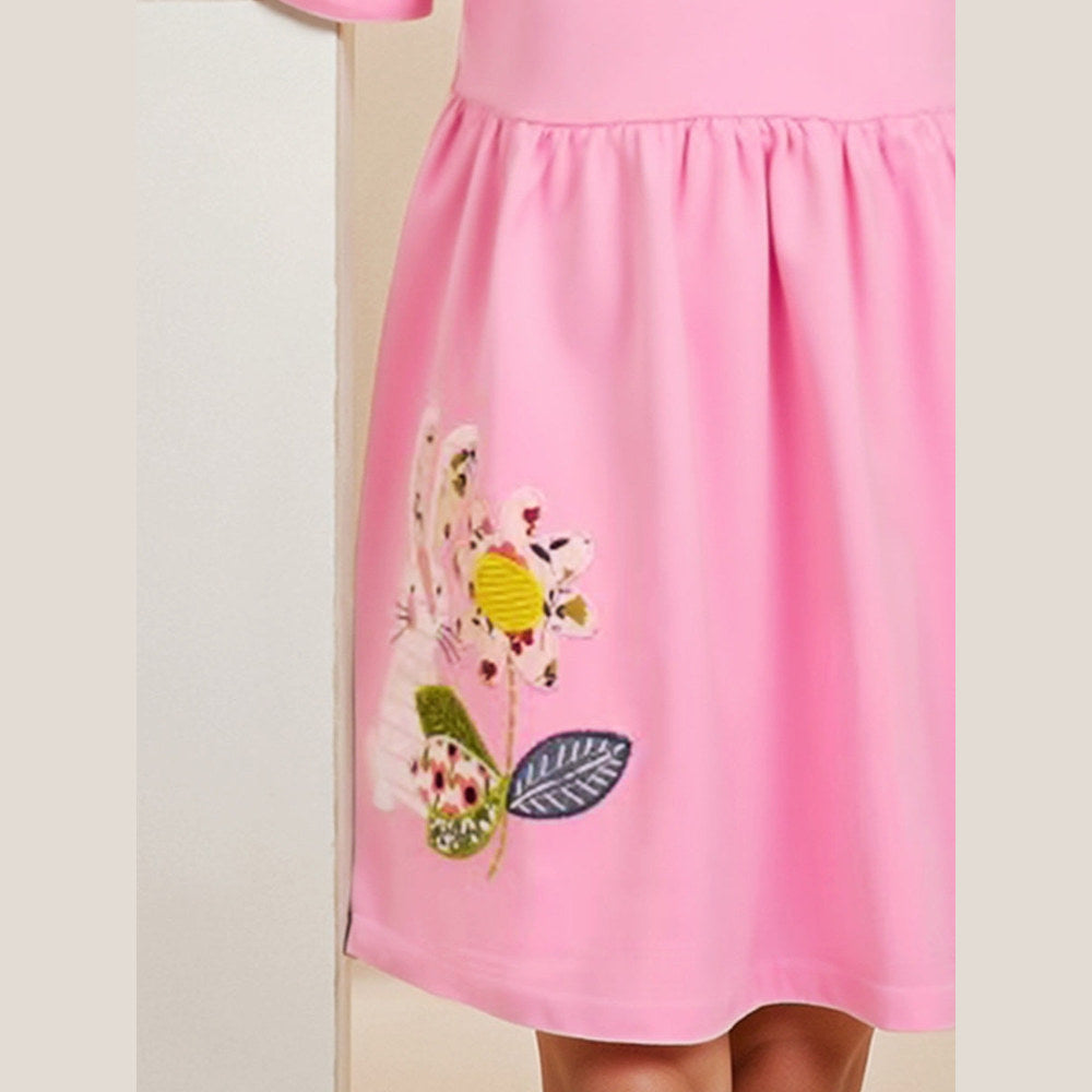 MyKids-USA® Summer Pink Dress for Girls, European and American Cute Animals Cartoon Pattern Dress