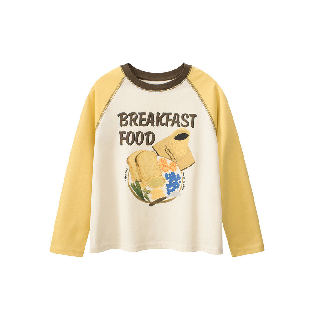 MyKids-USA® Kids Girls Cartoon Print Crew Neck Long Sleeves Color Patchwork Top