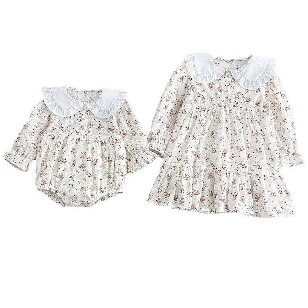 MyKids-USA® Baby Girls French-style Floral Long-sleeved bodysuit or Dress – Princess Sister Matching