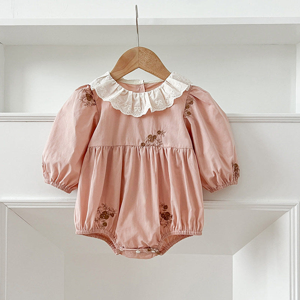 MyKids-USA® Baby Girls Floral Embroidery Pattern Long-sleeved bodysuit and Dress – Princess Sister Matching Set