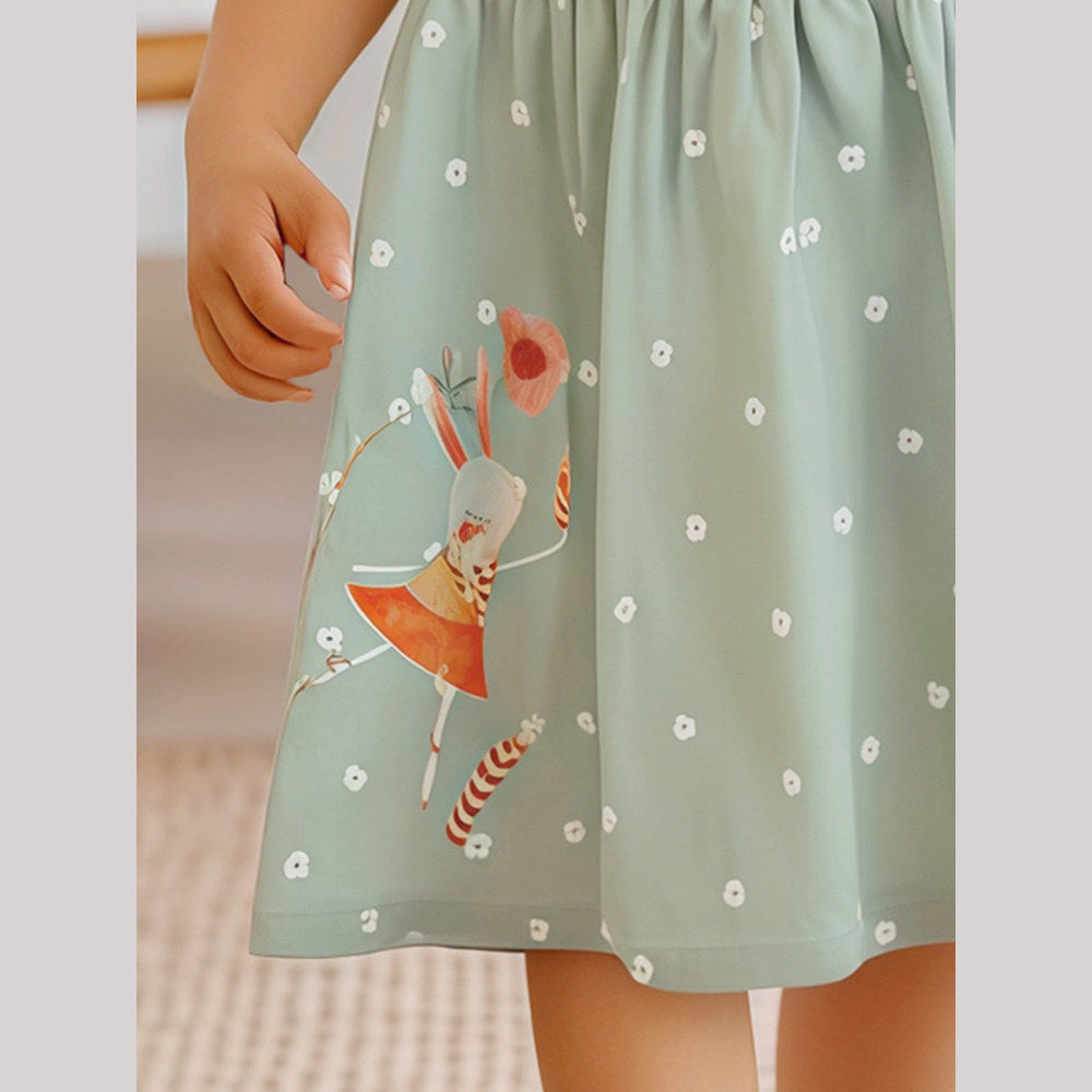 MyKids-USA® Cartoon Short-sleeved Dress with Crew Neck for Stylish Girls