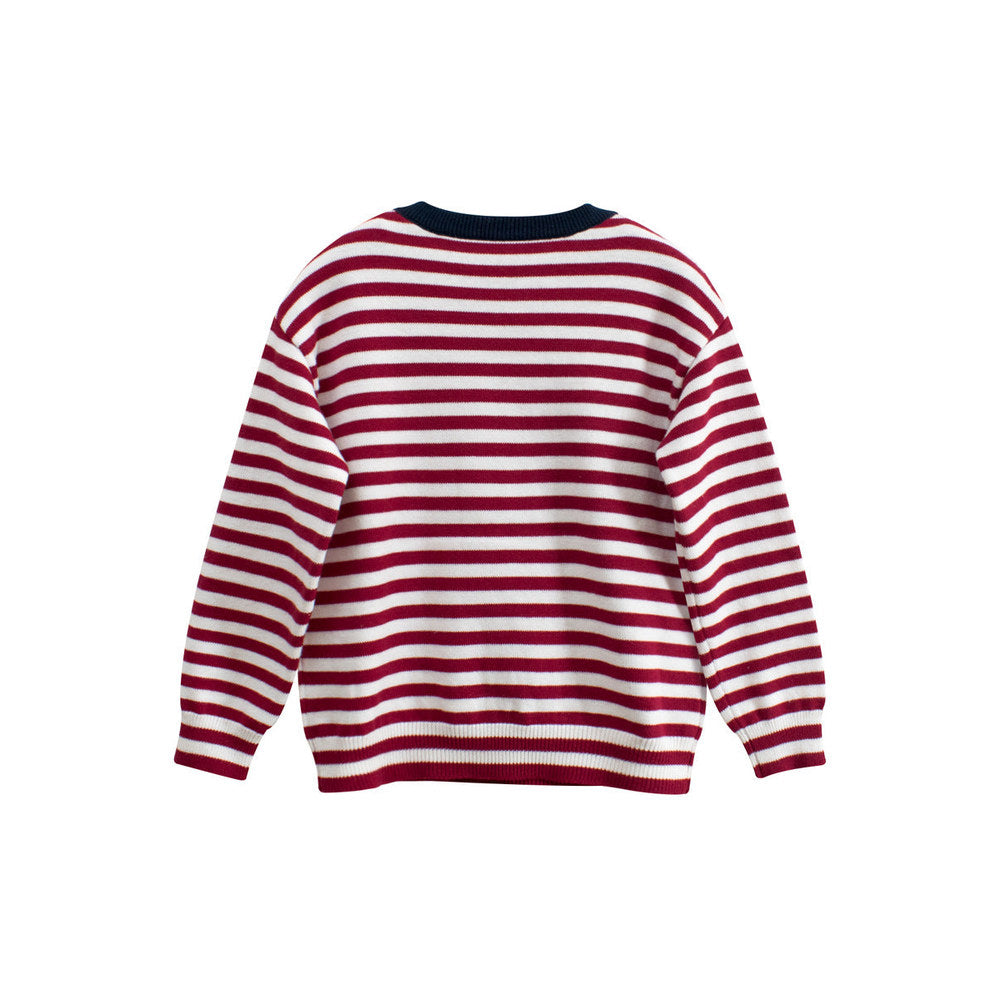 MyKids-USA® Baby Kids Puppy Logo and Striped Pattern Crew Neck Long Sleeves Knitted Top