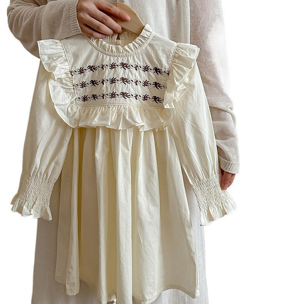 MyKids-USA® Vintage Embroidered Pattern Long-sleeved Dress for Stylish Girls