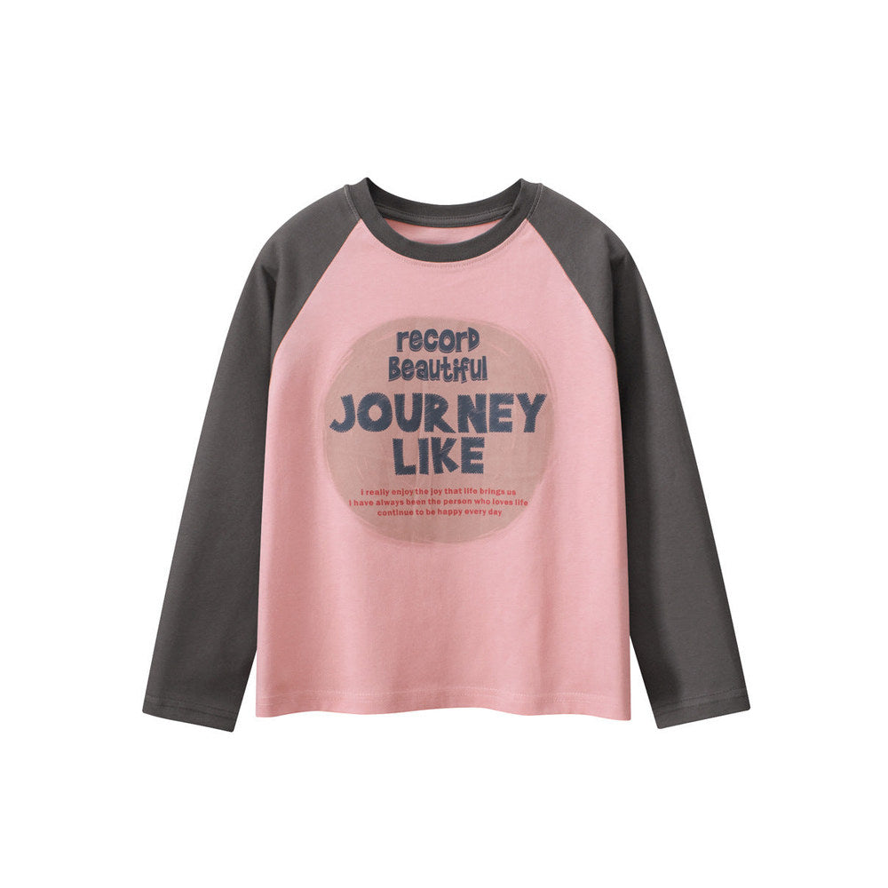 MyKids-USA® Kids Girls Letters Print Crew Neck Long Sleeves Color Patchwork Top
