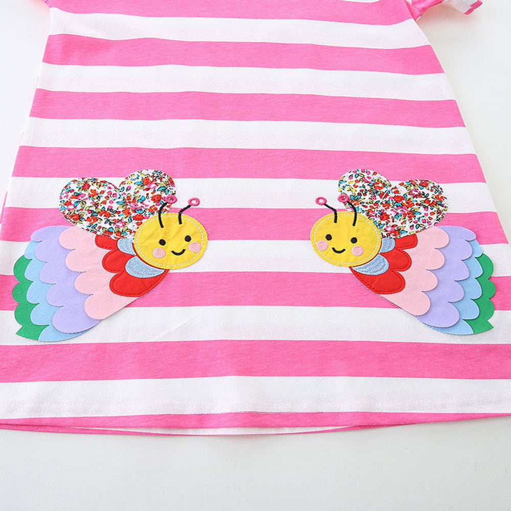 MyKids-USA® Design Girls Striped and Bees Pattern Short Sleeves Dress