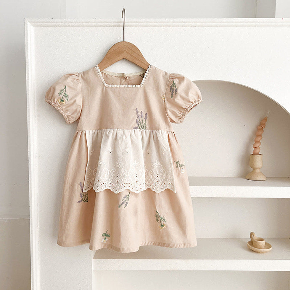 MyKids-USA® Baby Girls French-style Flowers Embroidery Pattern Short-sleeved bodysuit or Dress – Princess Sister Matching