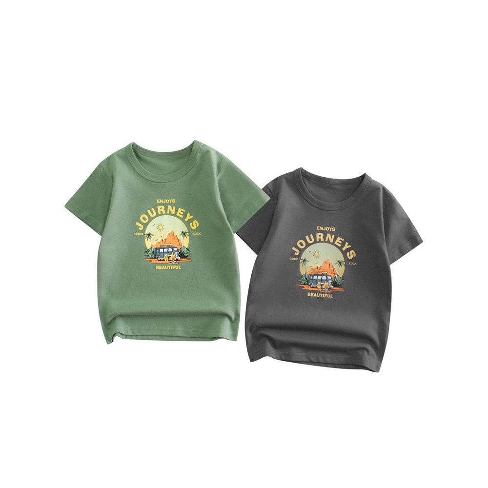 MyKids-USA® Boys’ Cartoon Scenery and Letters Print T-shirt in European and American Style