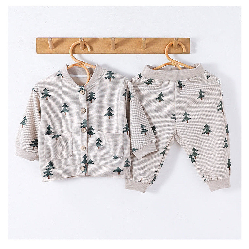 MyKids-USA® Baby Kids Unisex Long Sleeves Simple Print Top and Long Trousers Clothing Set