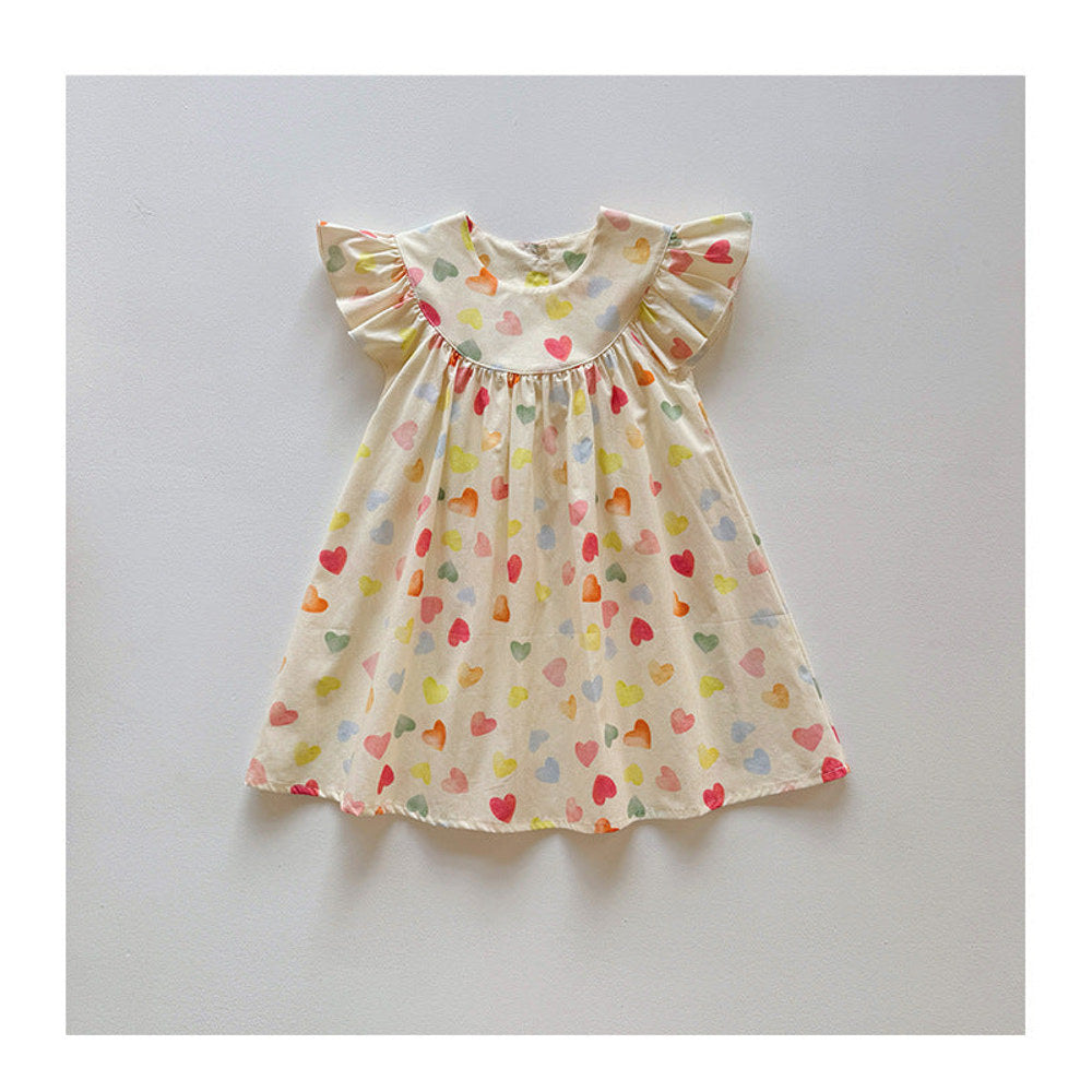 MyKids-USA® Baby Kids Girls Fly Sleeves Colorful Heart Pattern Dress