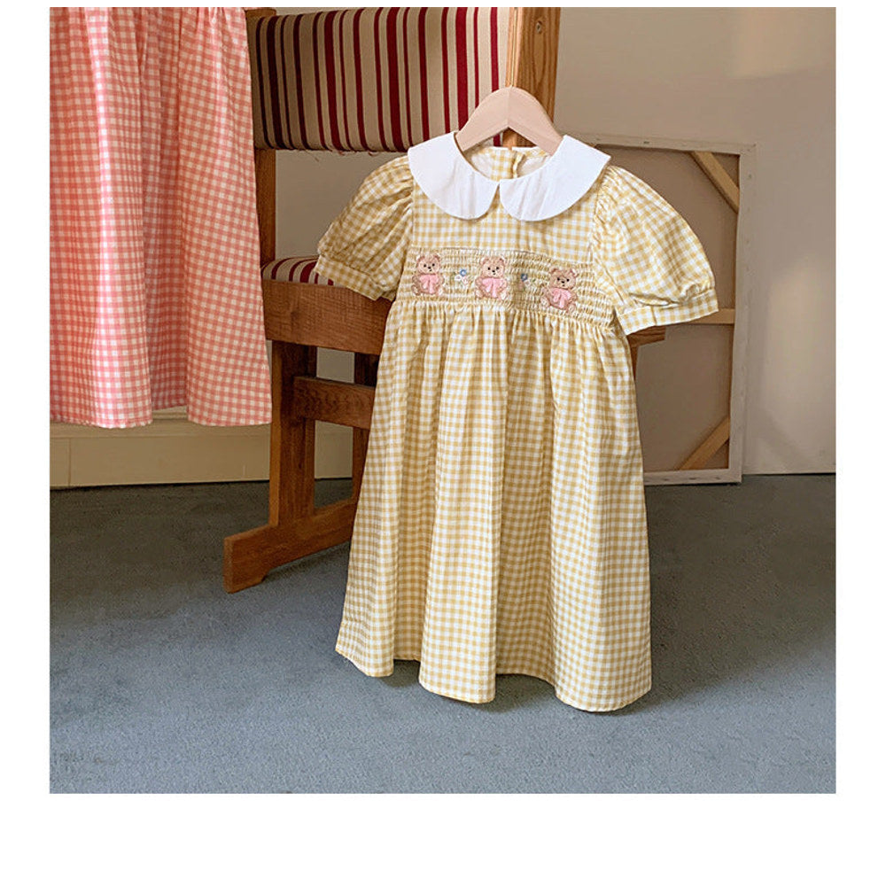 MyKids-USA® Baby Kids Girls French Short Sleeves Floral Pattern Embroidered Dress