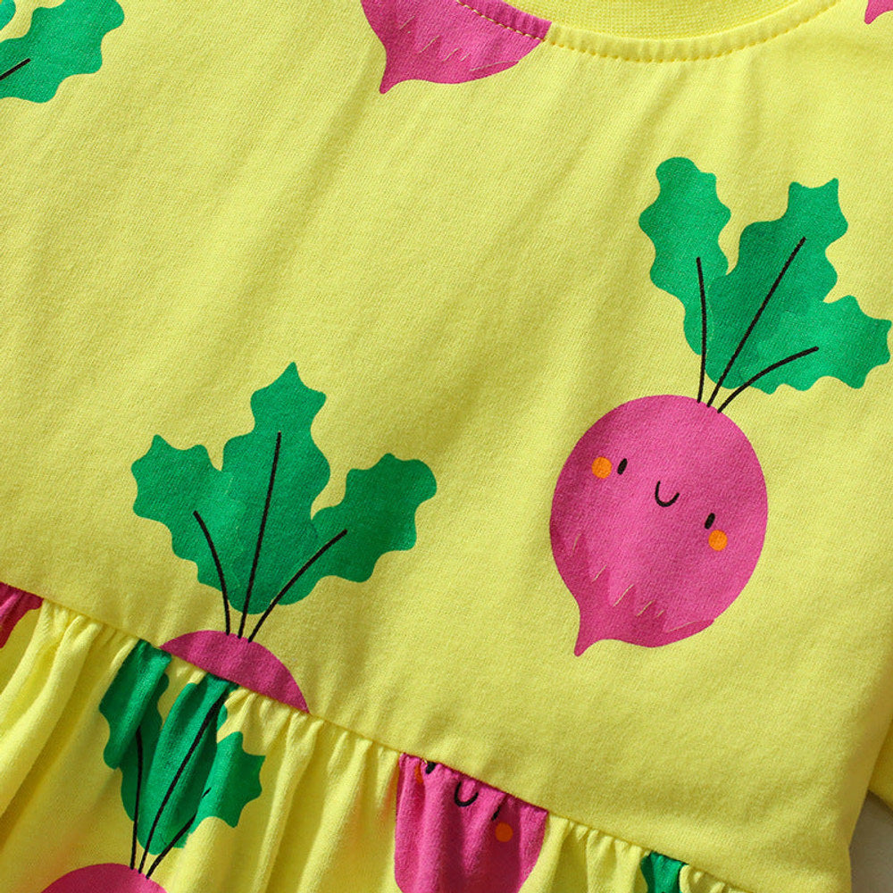 MyKids-USA® Cartoon Radish Pattern Short Sleeves Dress for Stylish