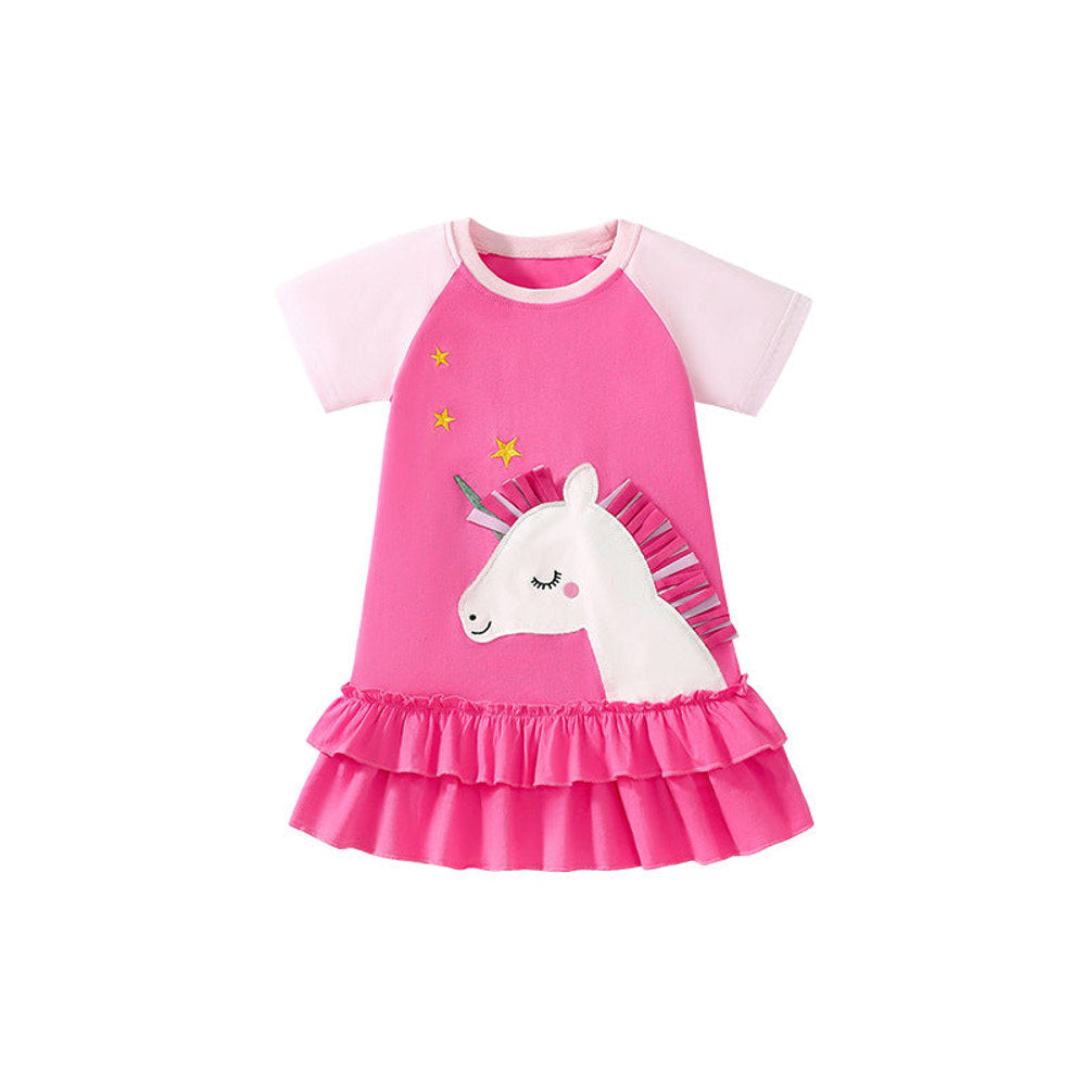 MyKids-USA® Cartoon Unicorn Pattern Short Sleeves Dress for Stylish Girls