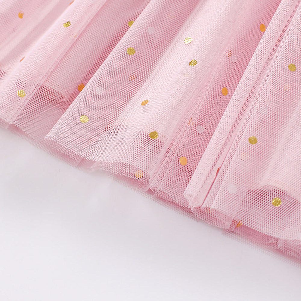 MyKids-USA® Polka Dots Pattern Short Sleeves Tulle Patchwork Dress for Stylish Girls