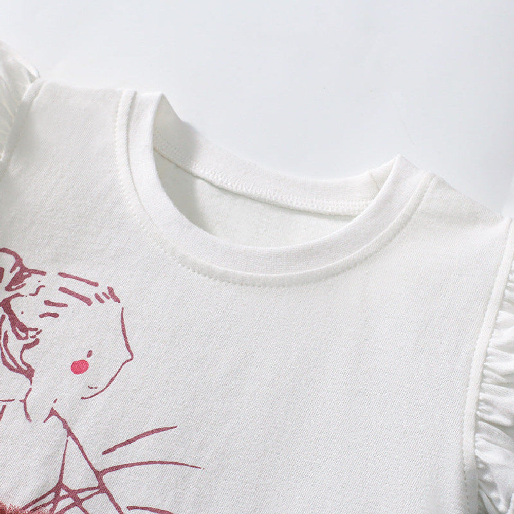 MyKids-USA® Kids’ Dancing Girls Pattern Fly Sleeves T-shirt in European and American Style
