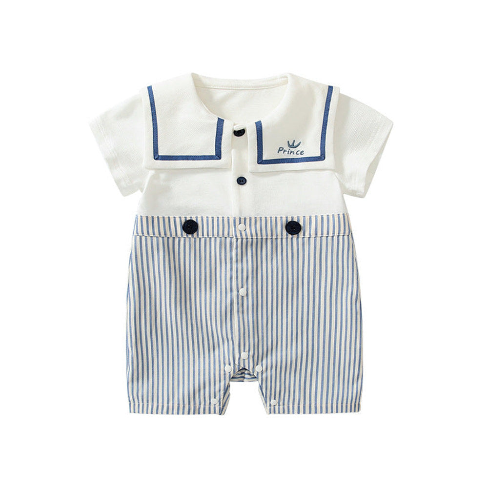 MyKids-USA® Baby Boys Short Sleeves Cute Striped Pattern Navy Style Rompers