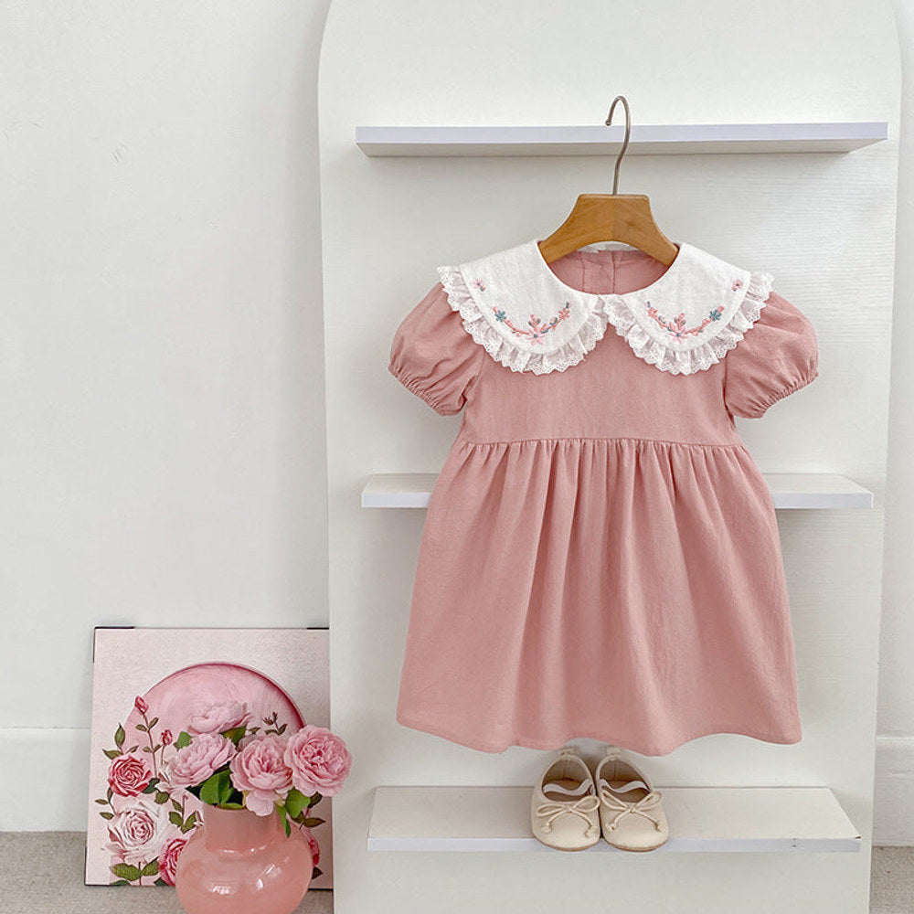 MyKids-USA® Baby Girls French-style Flowers Embroidery Pattern Short-sleeved bodysuit or Dress – Princess Sister Matching