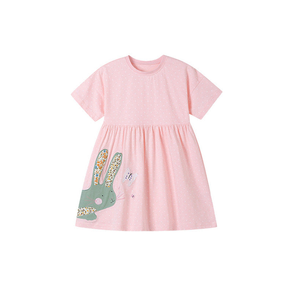 MyKids-USA® Rabbit Cartoon Pattern Short Sleeves Dress for Stylish Girls