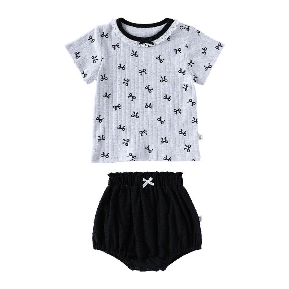 MyKids-USA® Baby Girls Short Sleeves Butterfly-Bows Pattern Top and Bloomers Clothing Sets