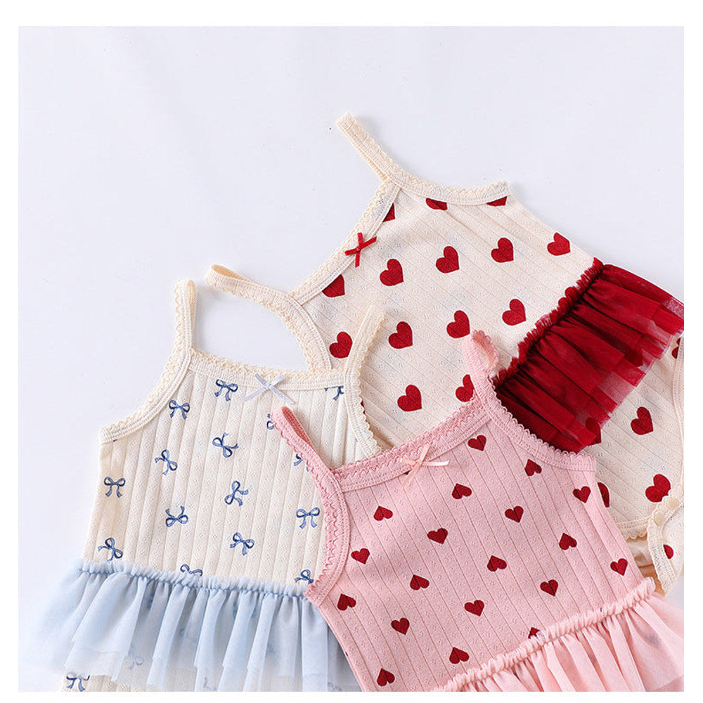 MyKids-USA® Baby Girls Sleeveless Heart Pattern Tulle Patchwork bodysuit Bodysuits
